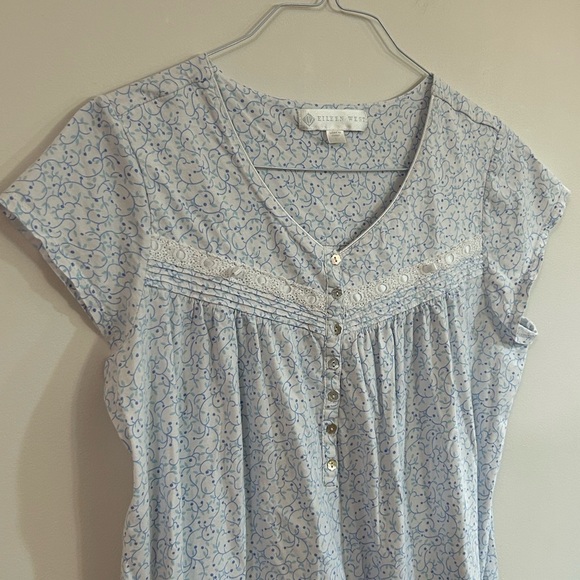 Eileen West Women's Large Short Mini Night Gown Blue Floral Tradwife 100% Cotton - Picture 2 of 10